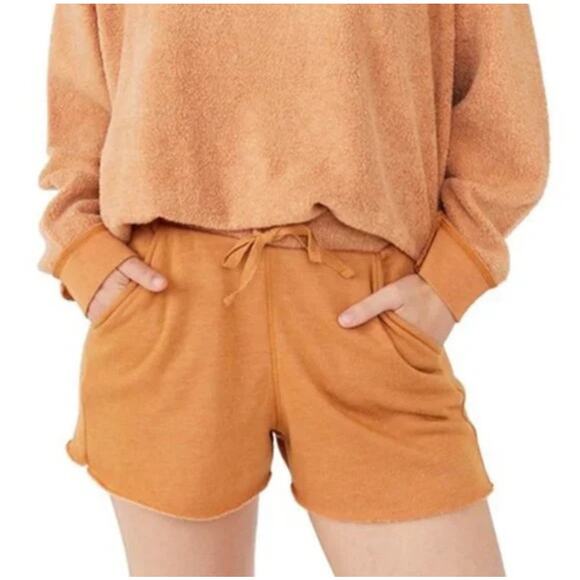 Free People Intimately Size Medium Rust Orange Drawstring Waist Shorts Pockets - Picture 1 of 10